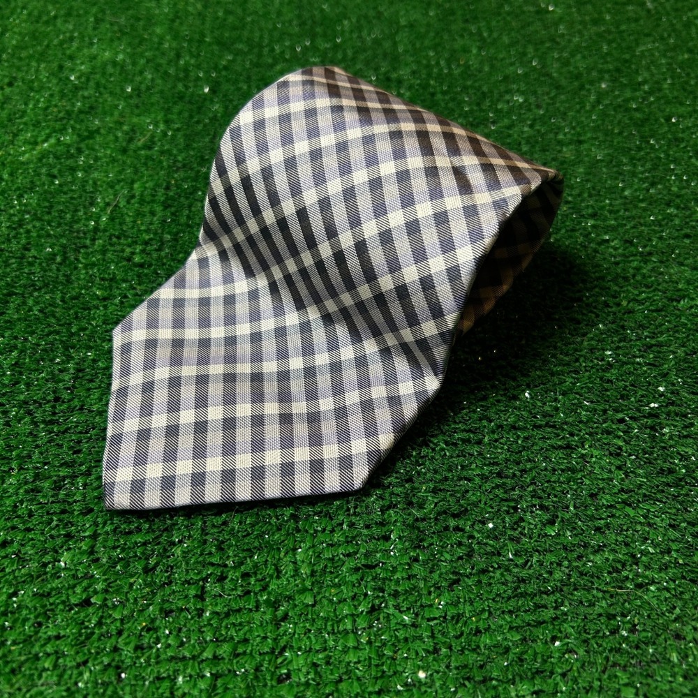 Brooks Brothers Makers Silk Tie Navy Grey Gingham Plaid Woven In England - Picture 7 of 8